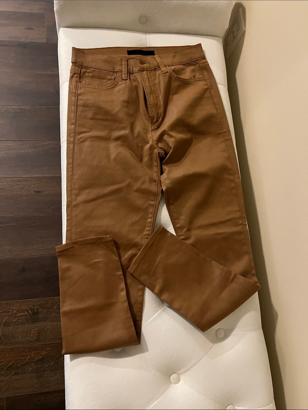Straight Leg Brown coated leather Pants
